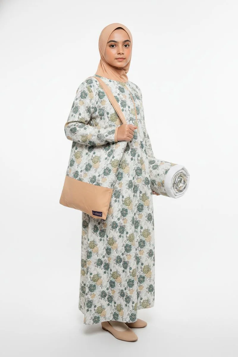 Artemea Cream Printed Girls Prayer dress- Mat & Bag set